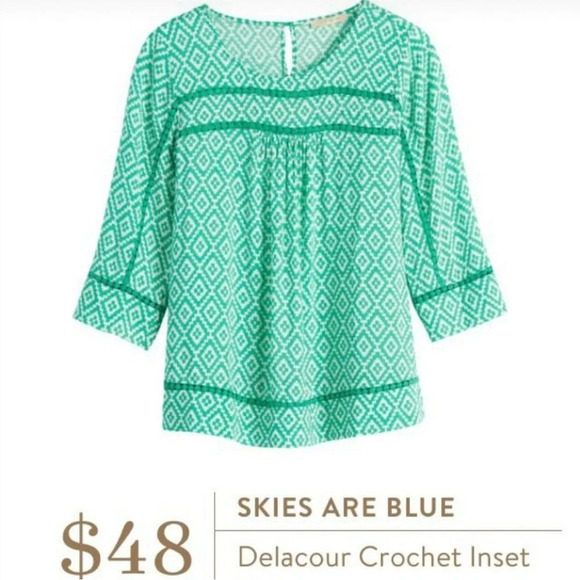 🙀 Skies are Blue Delacour Crochet Inset 3/4 Sleeve Top P2P 17” M| Stitch Fix - Picture 3 of 8